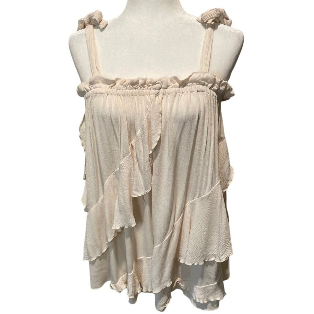 Easel NWT Ivory Ruffled Tunic Top Tie Shoulder Straps Layered Sz S Boho Chic